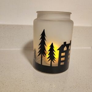 Frosted Glass Candle Holder with Black Silhouette Design
